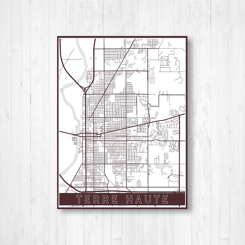 Terre Haute Indiana Street Map Hanging Canvas Map of Terre Etsy
