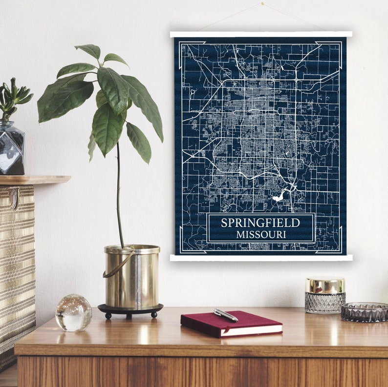 Springfield Missouri Blueprint Street Map Hanging Canvas Map | Etsy