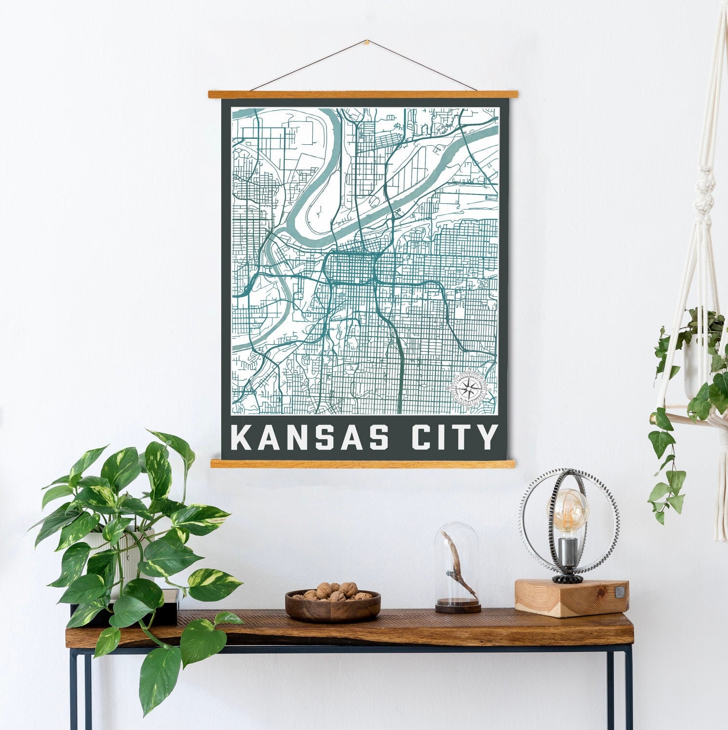 Kansas City Missouri Street Map | Hanging Canvas Map of Kansas City | Printed Marketplace