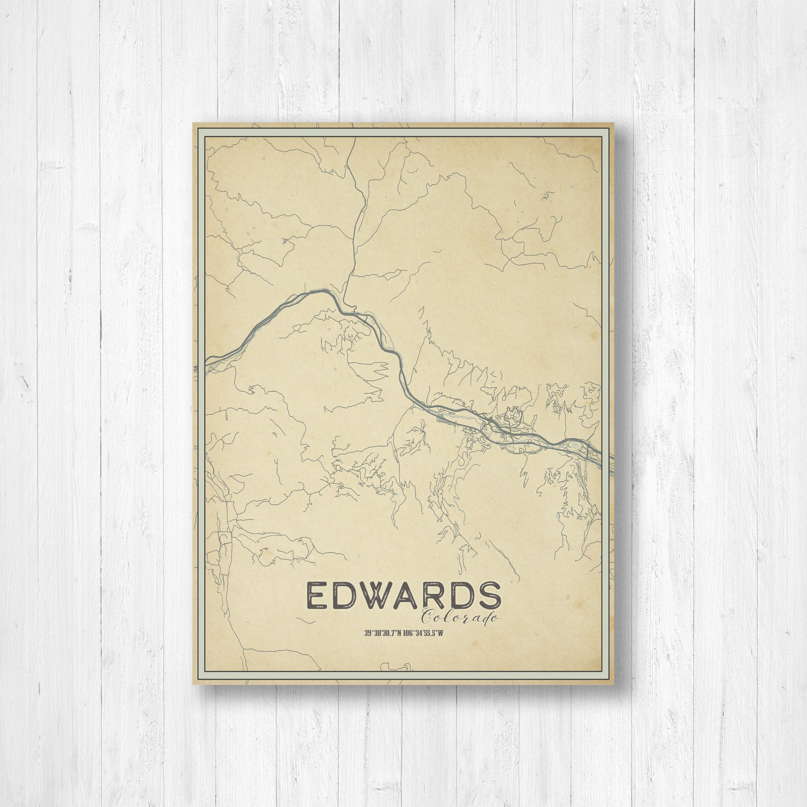 Edwards Colorado Weathered Street Map Hanging Canvas Map of | Etsy