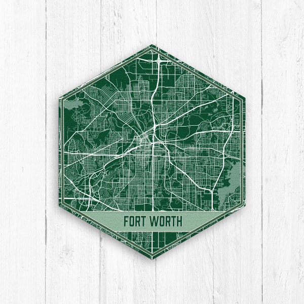 Fort Worth Texas Hexagon City Street Map Canvas by Printed Marketplace