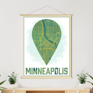 Minneapolis Minnesota Map Marker Street Map | Hanging Canvas Map of Minneapolis | Printed Marketplace