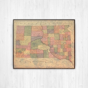 South Dakota Antique Color State Map Print | South Dakota Canvas Map Art | Printed Marketplace