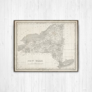 Antieke kaart van de staat New York | Canvas kaartkunst New York | Gedrukte Marketplace