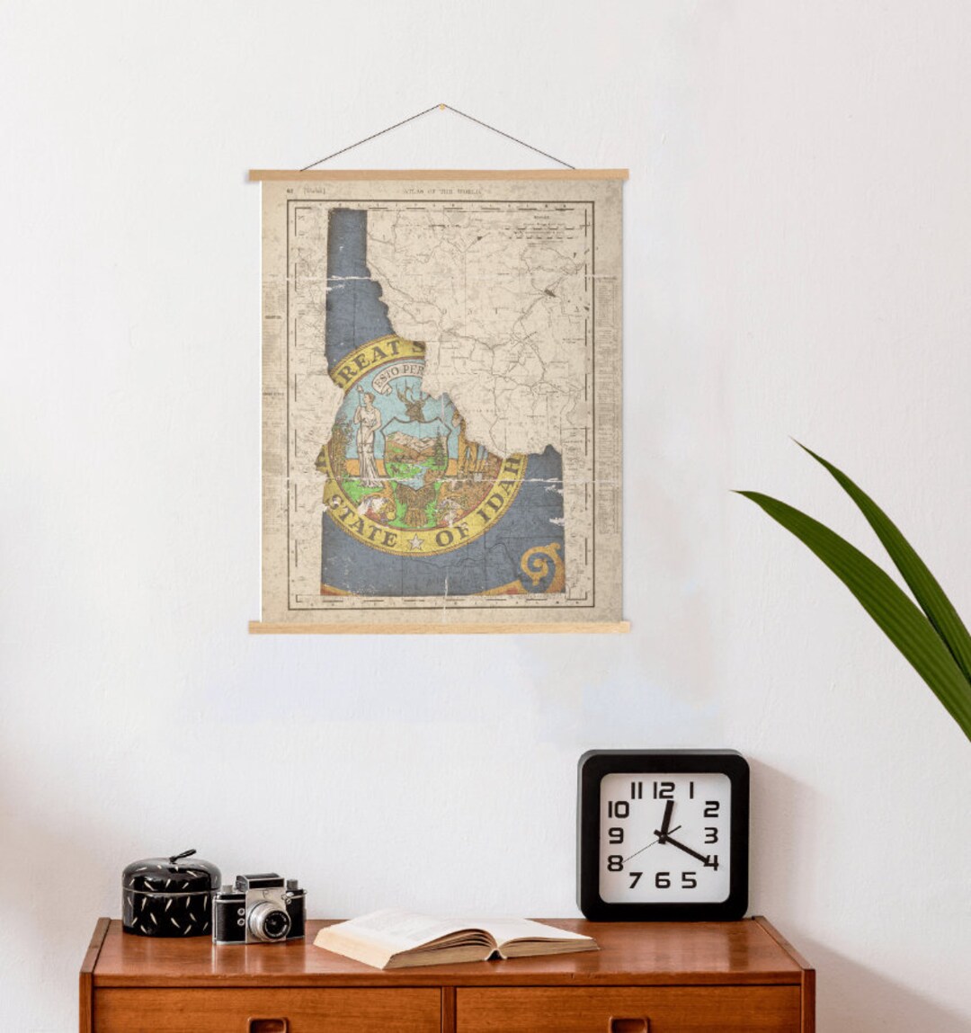 Idaho Vintage State Flag Map Print | Idaho Hanging Canvas Map Art ...