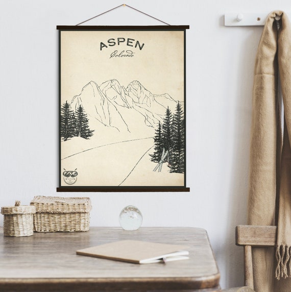 Aspen Colorado Ski Resort Sketch Print | Hanging Canvas of Aspen Ski Resort | Printed Marketplace