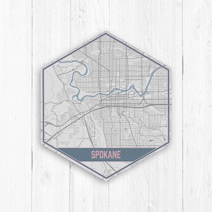 Spokane Washington Street Map, Spokane Washington Map, graue und blaue Straßenkarte, Spokane Print, Spokane Map, Spokane Hexagon Leinwand Karte