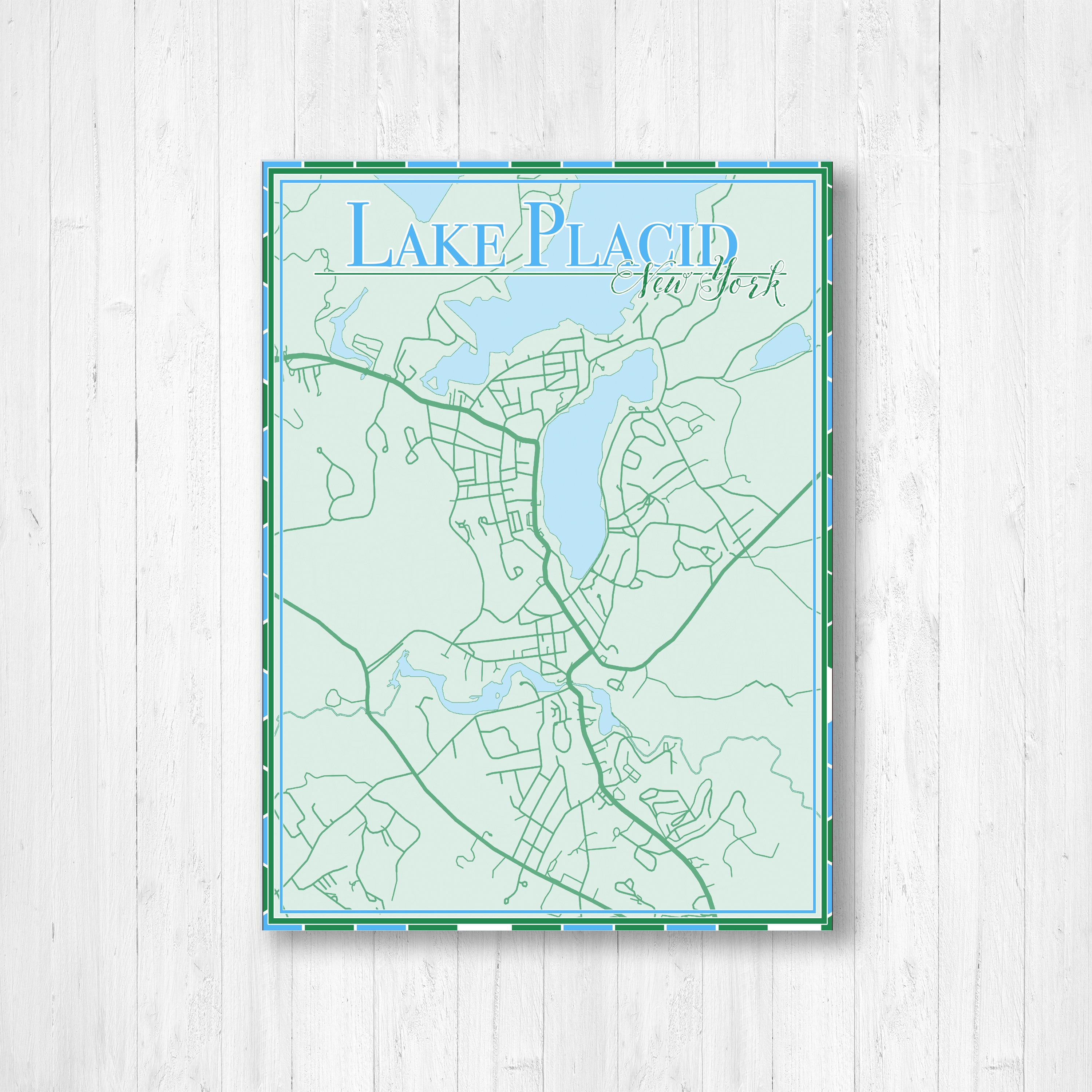 Lake Placid New York Street Map Lake Placid New York Map Map Etsy