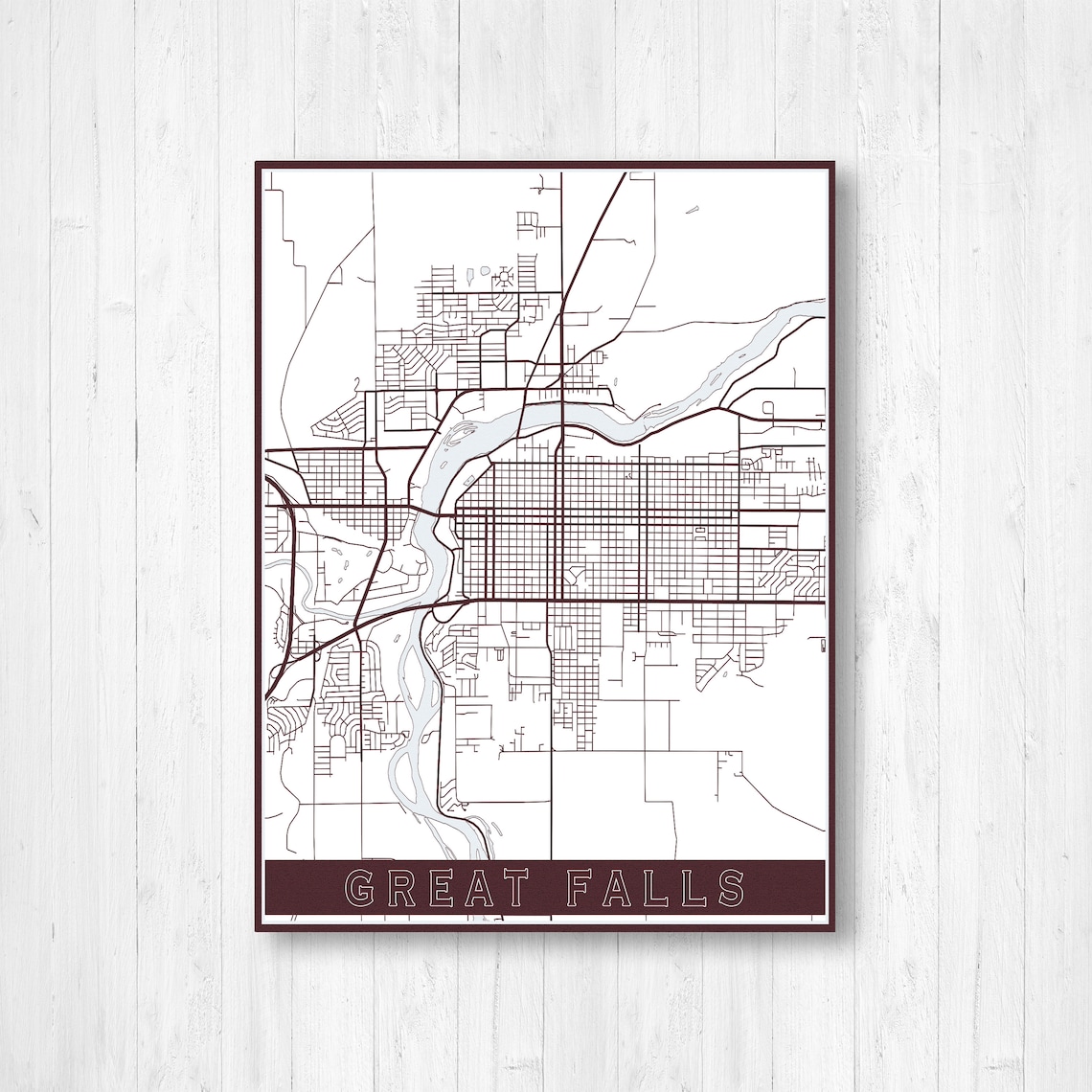 Great Falls Montana Street Map Print Hanging Canvas Map of | Etsy