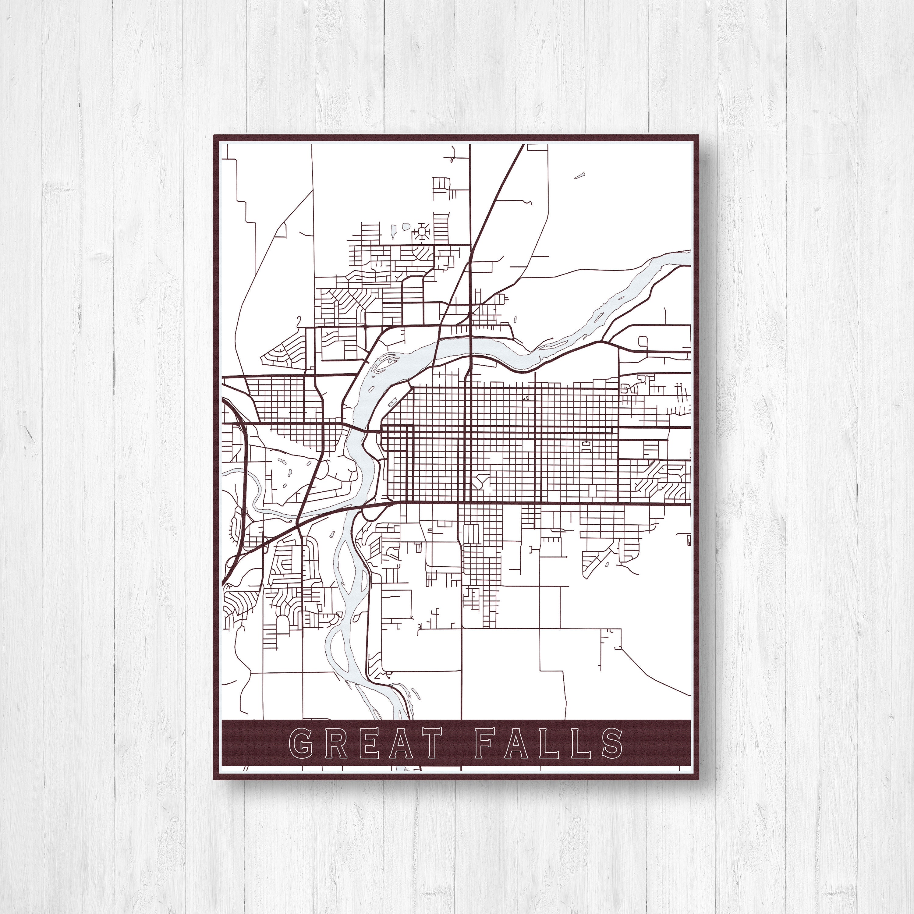 Great Falls Montana Street Map Print Hanging Canvas Map of | Etsy