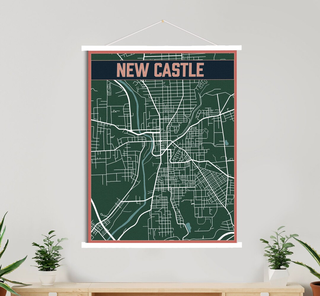 New Castle Pennsylvania Street Map Hanging Canvas Map of New Castle