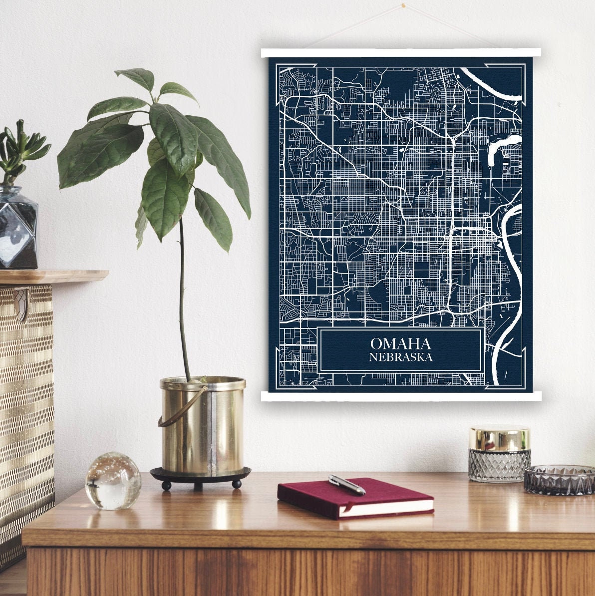 Omaha Nebraska Blueprint Street Map | Hanging Canvas Map of Omaha | Printed Marketplace
