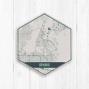 Mapa de Sparks Nevada, mapa hexagonal, tela hexagonal, coleção de viagens, mapa de Sparks, arte de parede de Sparks, impressão de Sparks, mapa de ruas da cidade de Sparks