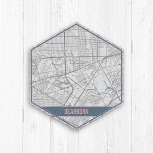 Dearborn Michigan Street Map, Dearborn Michigan Hexagon, Gray and Blue Street Map, Dearborn Map Print, Dearborn Map, Dearborn Hexagon Canvas