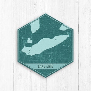 Lake Erie Michigan Hexagon Print, Lake Erie Canvas, Teal Blue Lake Map, Lake Erie Hexagon Canvas, Lake Erie Canvas Print