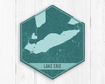 Lake Erie Michigan Hexagon Print, Lake Erie Canvas, Teal Blue Lake Map, Lake Erie Hexagon Canvas, Lake Erie Canvas Print