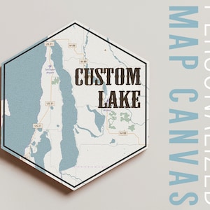 Mappa personalizzata, mappa esagonale, arte della casa sul lago, tela esagonale, collezione di viaggio, voglia di viaggiare, mappa del lago, mappa della città natale, arredamento nautico, arte murale