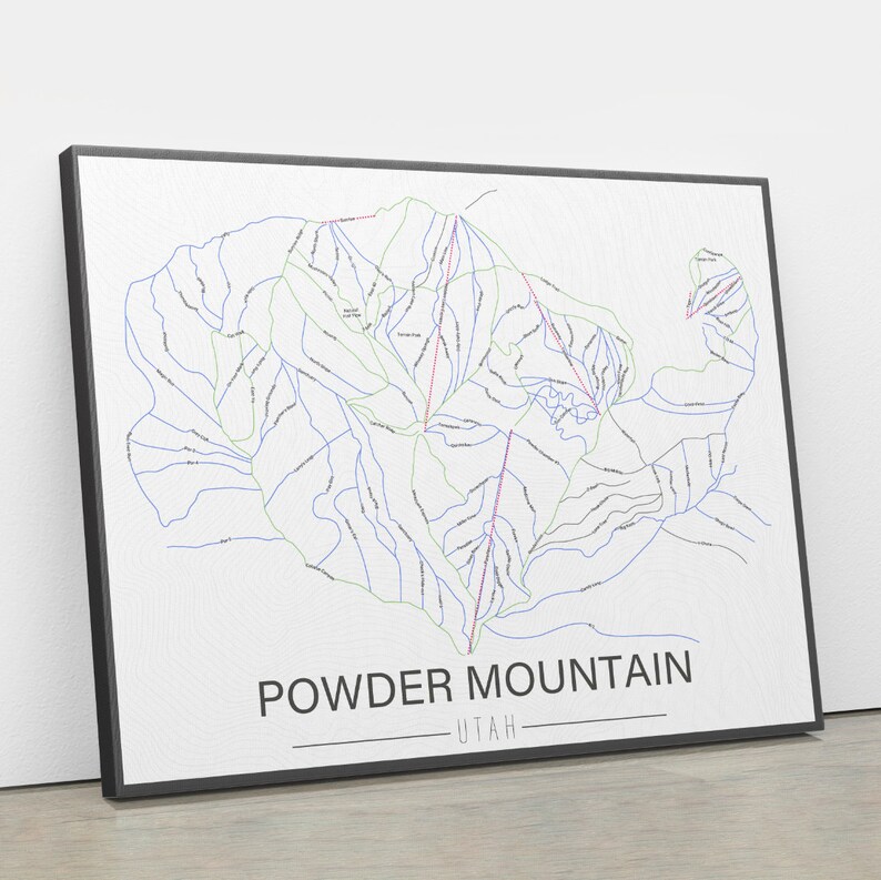 Powder Mountain Utah Ski Trail Map Hanging Canvas of Powder Etsy