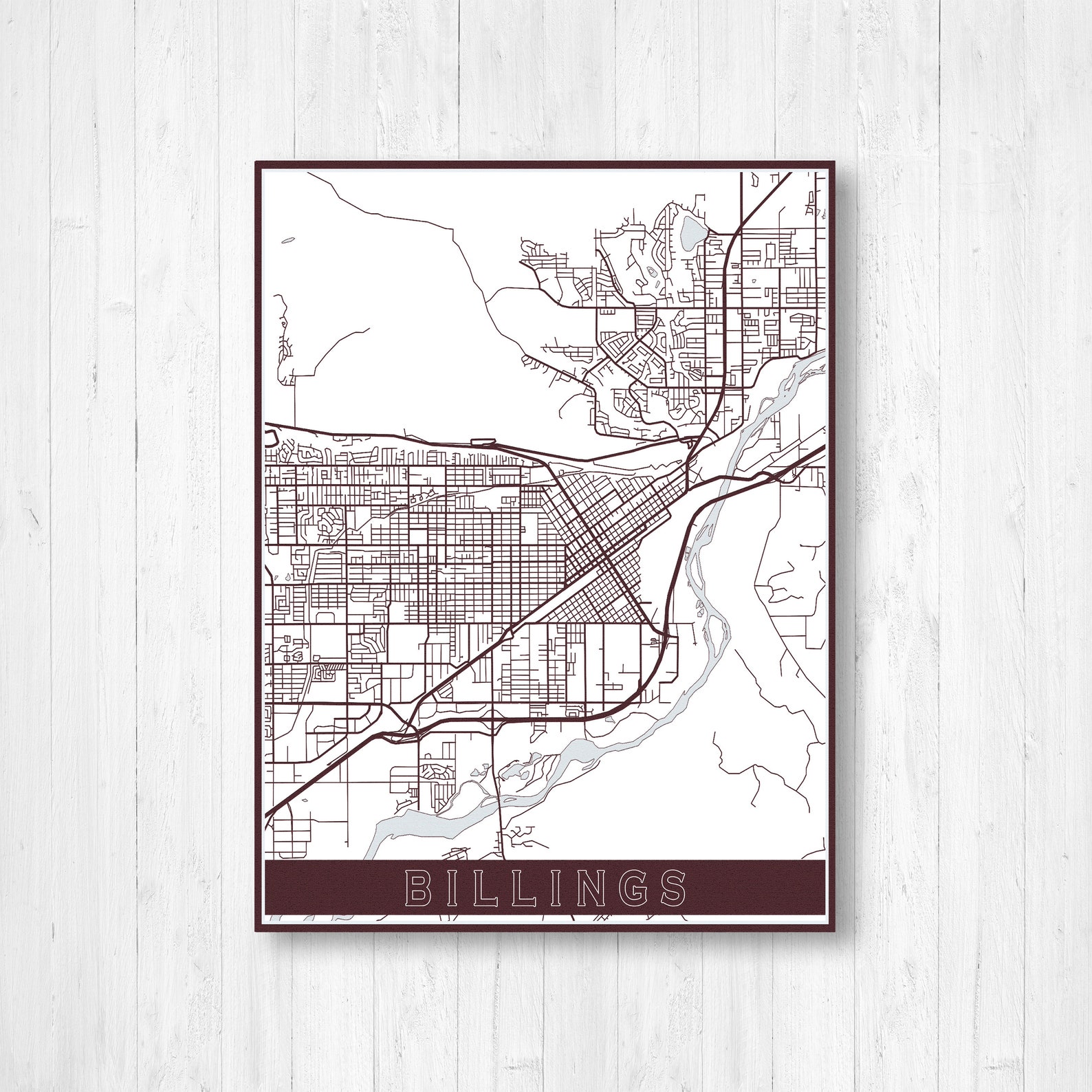 Billings Montana Street Map Hanging Canvas Map of Billings - Etsy