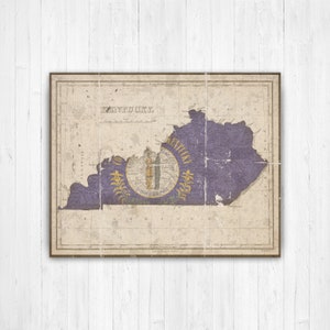 Kentucky Vintage State Flag Map Print | Kentucky Hanging Canvas Map Art | Printed Marketplace