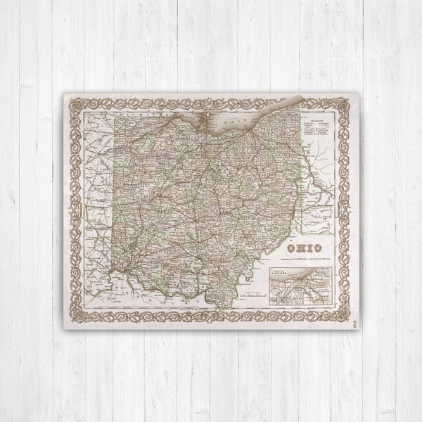 Ohio Antique Color State Map Print | Ohio Canvas Map Art | Printed Marketplace