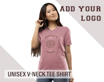 Customizable Logo V-Neck Graphic Tee Shirt by Printed Marketplace | Bella and Canvas