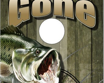 Bass Fish Gone Fishing Camo Cornhole Wrap Bag Toss Decal  Skin Sticker Wraps Laminated or Non Laminated