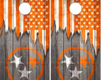 Tennessee Flag Orange Wood Cornhole Wrap Bag Toss Skin Decal Sticker Wraps