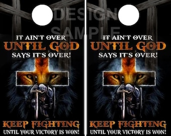 God Warrior Cross Cornhole Wrap Bag Toss Decal  Skin Sticker Wraps Laminated or Non Laminated