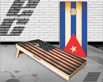 American Cuban Flag Distressed Cornhole Boards Bag Toss  Game With Bags