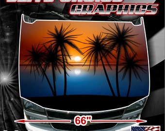 Beach Sunset Vinyl Hood Wrap Bonnet Decal Sticker Graphic Universal Fit