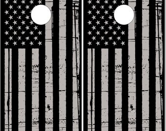 Gray Distressed American Flag Cornhole Wrap Bag Toss Decal  Skin Sticker Wraps Laminated or Non Laminated