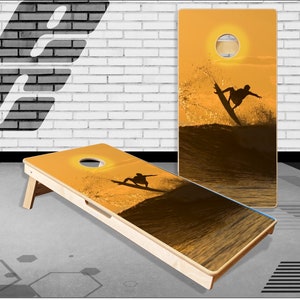 Surfer Beach Sunset Cornhole Boards Bag Toss  Game With Bags