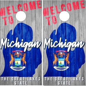 Michigan Wood Cornhole Wrap Bag Toss Decal  Skin Sticker Wraps Laminated or Non Laminated