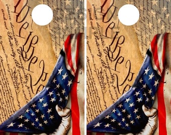 Flag Pull Constitution Cornhole Wrap Bag Toss Decal  Skin Sticker Wraps Laminated or Non Laminated