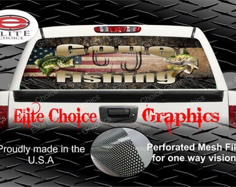 Wicked Wire Fishing Walleye Bass Camo Flag Rear Window Graphic Tint Decal Sticker Truck SUV Van Car