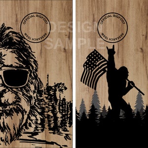 BIgfoot Research Team Wood Cornhole Wrap Bag Toss Decal Baggo Skin Sticker Wraps Laminated or Non Laminated