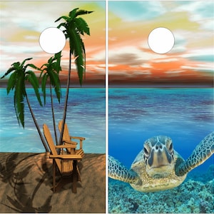 Beach Scene Sea Turtle Cornhole Wrap Bag Toss Decal Baggo Skin Sticker Wraps Laminated or Non Laminated