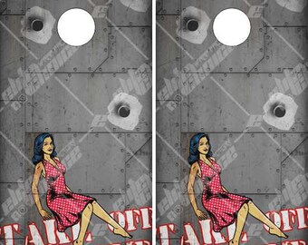 Temps de décollage Pin up Cornhole Wrap Bag Toss Decal Sticker Skin Wraps plastifié ou non plastifié