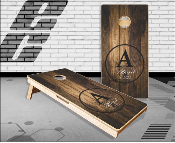 Family Name Circle Barn Wood Est Date Cornhole Boards Bag Toss