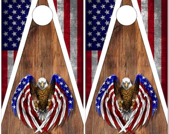 Eagle Carrying American Flag LAMINATED Cornhole Wrap Bag Toss Skin Decal Sticker 