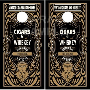 Vintage Cigars And Whiskey Cornhole Wrap Bag Toss Decal  Skin Sticker Wraps Laminated or Non Laminated