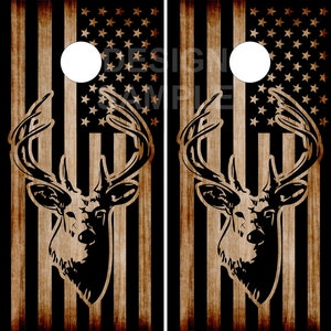 Buck Head American Flag Burnt Cornhole Wrap Bag Toss Decal Baggo Skin Sticker Wraps Laminated or Non Laminated