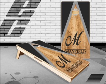 Nom de famille en bois Triangle 2 Cornhole Boards Jeu de lancer de sac avec des sacs