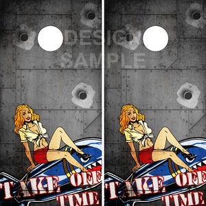 Take off Time Pin Up Girl Cornhole Wrap Bag Toss Decal  Skin Sticker Wraps Laminated or Non Laminated