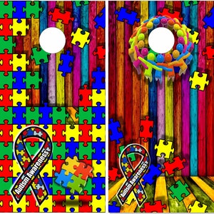 Autisim Awareness Cornhole Wrap Bag Toss Decal  Skin Sticker Wraps Laminated or Non Laminated