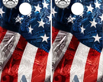 American Flag Guns 2A Cornhole Wrap Bag Toss Decal  Skin Sticker Wraps Laminated or Non Laminated