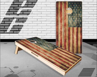 Jeu de lancer de sac en bois rustique de grande union Cornhole de drapeau américain en bois avec des sacs