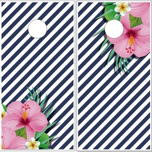 Flower Stripes Cornhole Wrap Bag Toss Decal  Skin Sticker Wraps Laminated or Non Laminated