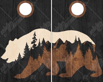 Bear Wood Mountains Cornhole Wrap Bag Toss Decal Baggo Skin Sticker Wraps Laminated or Non Laminated